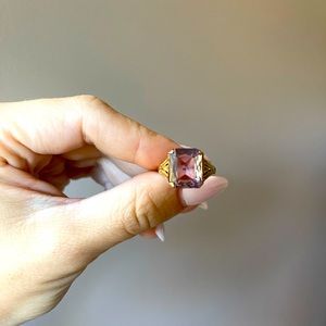 Antique 10k gold emerald cut amethyst ring